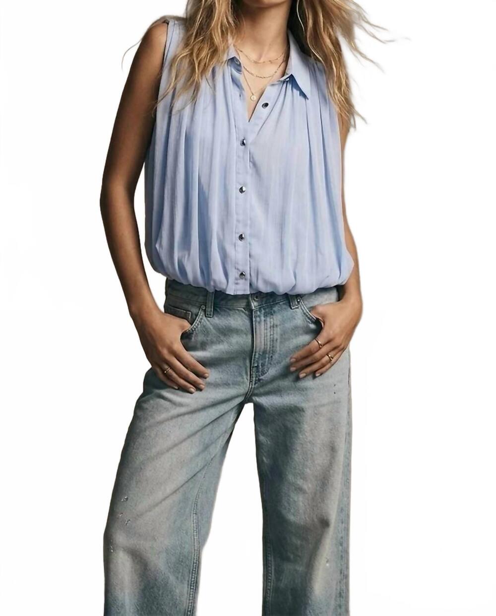 NEW Q2 beatrice chiffon pleated sleeveless regular fit blouse in blue